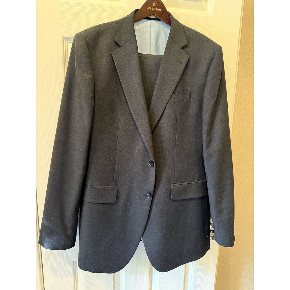 Charles Tyrwhitt Mens 42L Charcoal Gray Slim Fit Super 110s Wool Suit 2pc 34x34